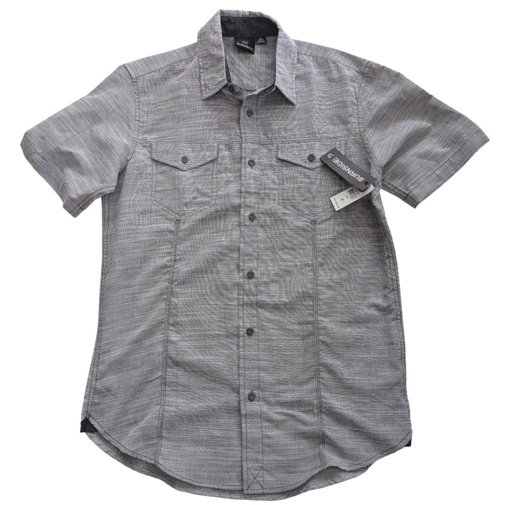 NWT Burnside Mens Grey Slub Short Sleeve Button Up Shirt Size M Skater Surfer